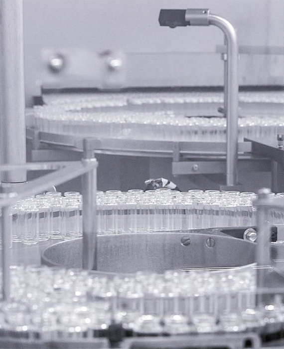 Liquid vials during manufacturing