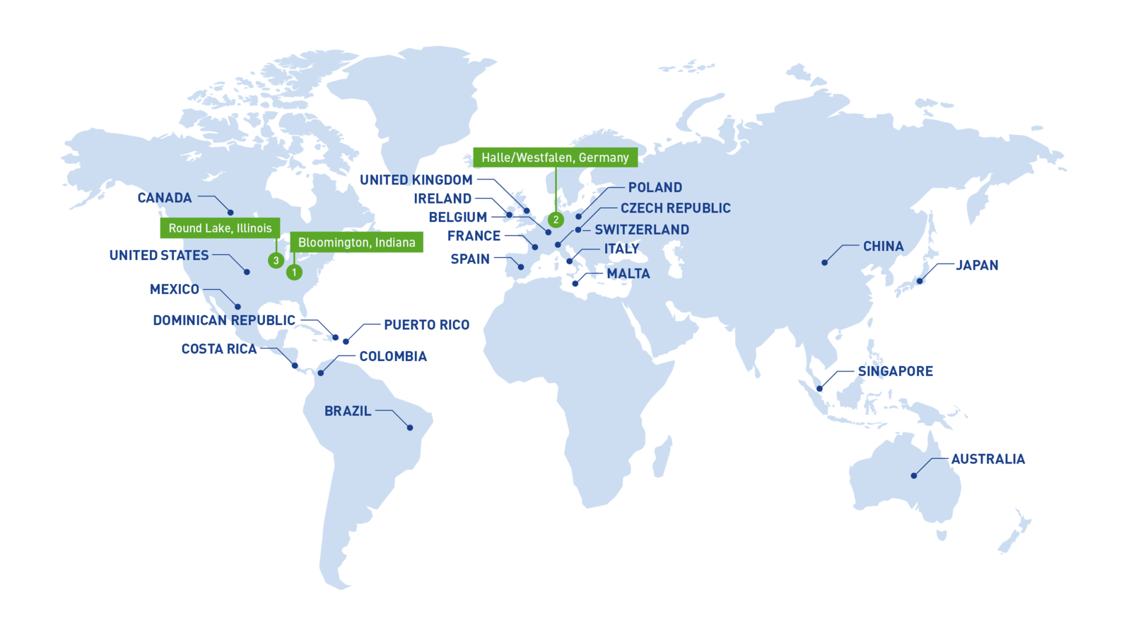 Map showing Baxter manufacturing facilities around the world